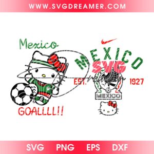 Mexico Hello Kitty Goal Soccer SVG PNG, Hello Kitty Mexico World Cup 2026 PNG SVG, Hello Kitty FIFA Mexcan PNG SVG