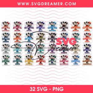 Mickey Minnie Mouse NFL 32 Teams Football PNG Bundle, All Team NFL Disney Friends PNG 1