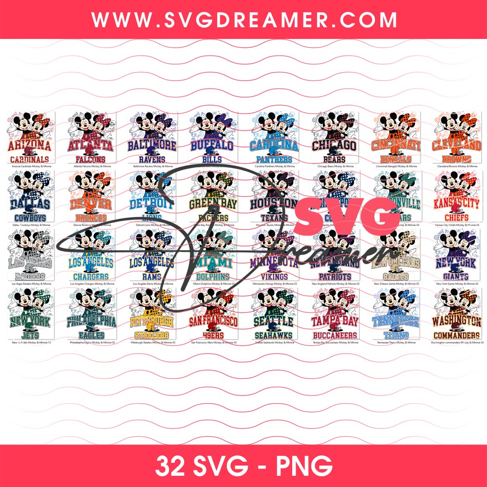 Mickey Minnie Mouse NFL 32 Teams Football PNG Bundle, All Team NFL Disney Friends PNG 6 Mickey Minnie Mouse NFL 32 Teams Football PNG Bundle, All Team NFL Disney Friends PNG