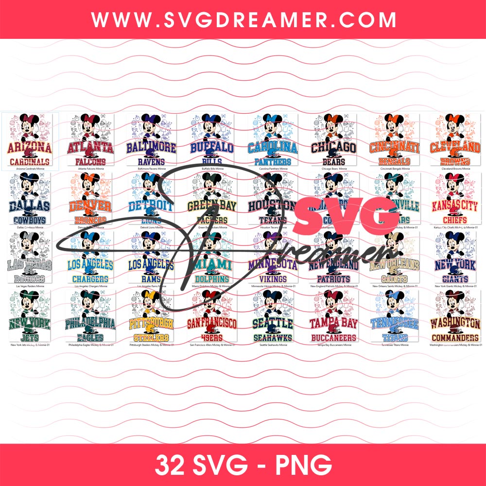 Mickey Minnie Mouse NFL 32 Teams Football PNG Bundle, All Team NFL Disney Friends PNG 3 Mickey Minnie Mouse NFL 32 Teams Football PNG Bundle All Team NFL Disney Friends PNG 3