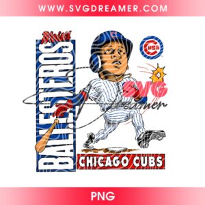 Moises Ballesteros Chicago Cubs PNG File, Vintage 90s Bootleg Cubs PNG Design, Ballesteros Baseball Caricute PNG