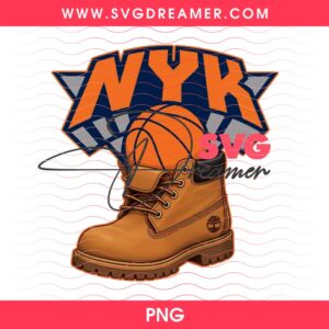 New York Knicks Timberland Basketball Logo PNG, NYK Basketball in a Boot Clipart Design PNG