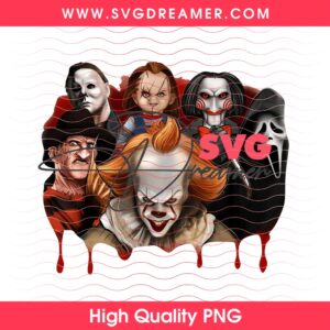 Retro Horror Friends PNG, Vintage Horror Characters Halloween PNG