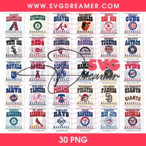 Retro MLB All Teams Design PNG Bundle, 30 Teams Baseball Design PNG Bundle