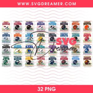Retro NFL All Teams Design PNG Bundle, 32 Teams Football Helmet Design PNG Bundle
