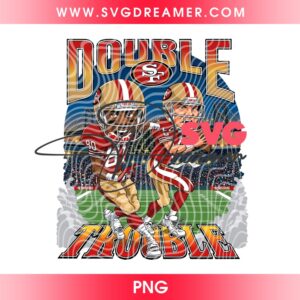 San Francisco 49ers Double Trouble PNG File, Jerry Rice and Joe Montana PNG Design, Retro 49ers Football Caricature PNG Digital File