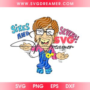 Sixes And Sevens Caricature SVG PNG, Austin Powers PNG SVG, International Man of Mystery SVG PNG Design