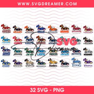 Snoopy Driving Car NFL Football Teams SVG PNG Bundle, 32 Team Football Peanuts Cartoon PNG SVG Bundle 2