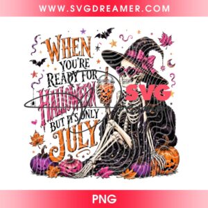 Spooky Summer PNG Design, Halloween In July Skeleton Witch PNG, Retro Summerween PNG
