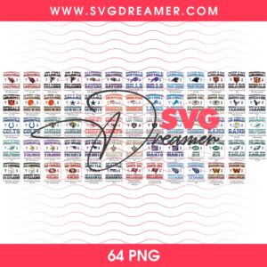Vintage NFL 32 Football Teams Design PNG Bundle