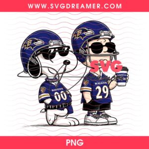 Baltimore Ravens Snoopy And Charlie Brown PNG, NFL Ravens Team Peanuts Cartoon PNG