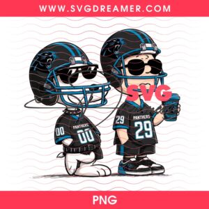 Carolina Panthers Snoopy And Charlie Brown PNG, NFL Panthers Team Peanuts Cartoon PNG