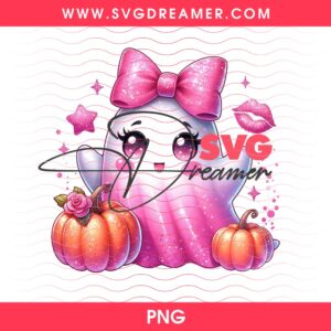 Coquette Ghost PNG Design, Cute Pink Ghost Halloween Clipart PNG, Glitter Ghost Bow Girly Coquette Fall Autumn PNG 6 Coquette Ghost PNG Design 2