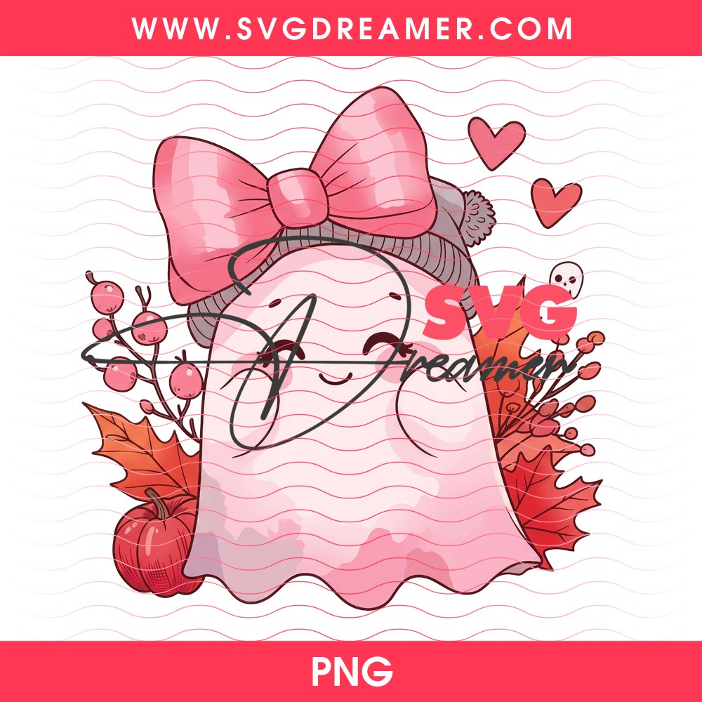 Coquette Ghost PNG Design, Cute Pink Ghost Halloween Clipart PNG, Glitter Ghost Bow Girly Coquette Fall Autumn PNG 4 Coquette Ghost PNG Design 3