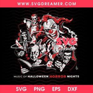 Creepy Evil Clown And Horror Characters Vector SVG PNG, Music Of Halloween Horror Nights SVG