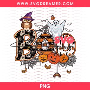 Cute Halloween BOO Shirt Design PNG, Spooky Owl Ghost And Pumpkin Graphic Design PNG
