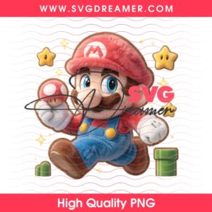 Cute Plush Mario Holding Super Mushroom PNG