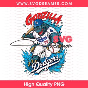 Godzilla Dodgers Baseball PNG, Los Angeles Dodgers Monster Baseball Design PNG