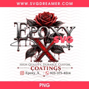 Gothic Epoxy Coatings Logo with Red Rose and Dripping Blood Effect PNG 1
