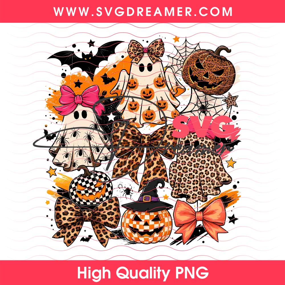 Horror Characters Halloween 2026 PNG Bundle, Horror Killers Bundle PNG 20 Halloween Boo Clipart PNG, Cute Ghost Pumpkin Coquette PNG, Leopard Print Bow PNG Design