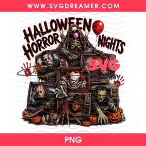 Halloween Horror Nights PNG Shirt Design, Retro Horror Characters Spooky Season Digital Art PNG, Scary Movies Killers PNG