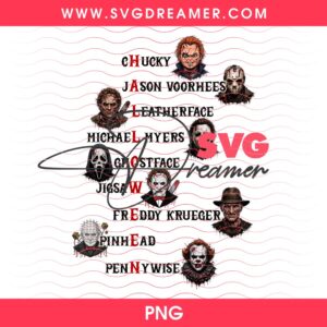Halloween Horror Villains PNG, Classic Horror Movie Characters PNG, Horror Movie Serial Killers Halloween Acrostic Typography Design PNG 8 Halloween Horror Villains PNG Classic Horror Movie Characters PNG 1