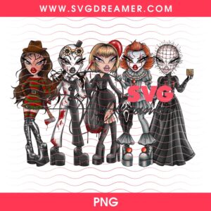 Horror Bratz Girls PNG, Halloween Horror Characters Doll PNG