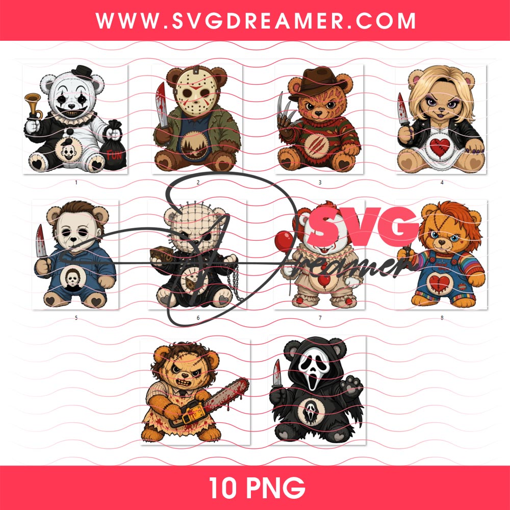 Horror Care Bear PNG, Halloween Scare Bear Scary Movie Characters PNG Bundle 22 Horror Care Bear PNG, Halloween Scare Bear Scary Movie Characters PNG Bundle
