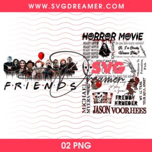 Horror Friends PNG File, Halloween Horror Movie Characters PNG Shirt Design 2