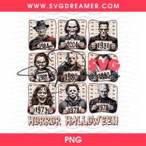 Horror Halloween Mugshot Collection PNG, Iconic Classic Horror Movie Villains Design PNG