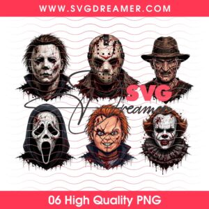 Horror Killers Face PNG Bundle, Scary Movie Halloween Characters Bundle PNG
