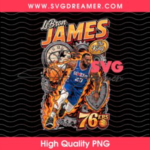 LeBron James Philadelphia 76ers Graphic PNG, Vintage Basketball Art T-Shirt Design PNG, Retro NBA Fan Apparel Graphic PNG