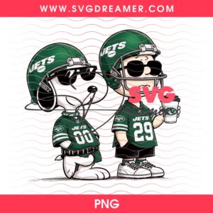 New York Jets Snoopy And Charlie Brown PNG, NFL NY Jets Team Peanuts Cartoon PNG