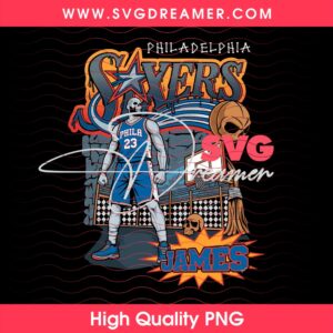 Retro Philadelphia 76ers LeBron James Skull PNG, Vintage 90s Sixers Basketball Graphic Design PNG