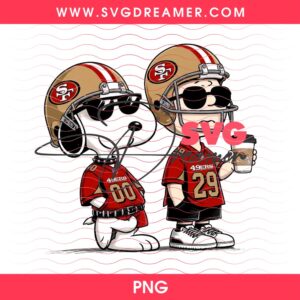 San Francisco 49ers Snoopy And Charlie Brown PNG, NFL SF 49ers Team Peanuts Cartoon PNG