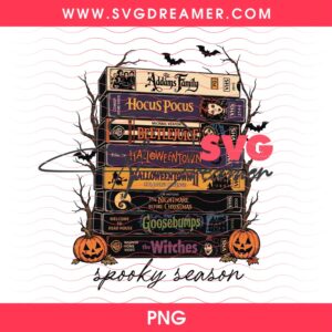 Spooky Season Vintage VHS Tapes PNG, Retro 90s Halloween Movies Clipart, Spooky Film Stack Sublimation Design