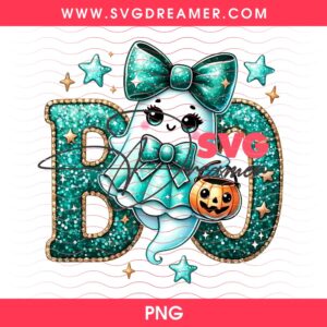 Teal Glitter Halloween Ghost PNG, Sparkling Cute Ghost Boo Design PNG