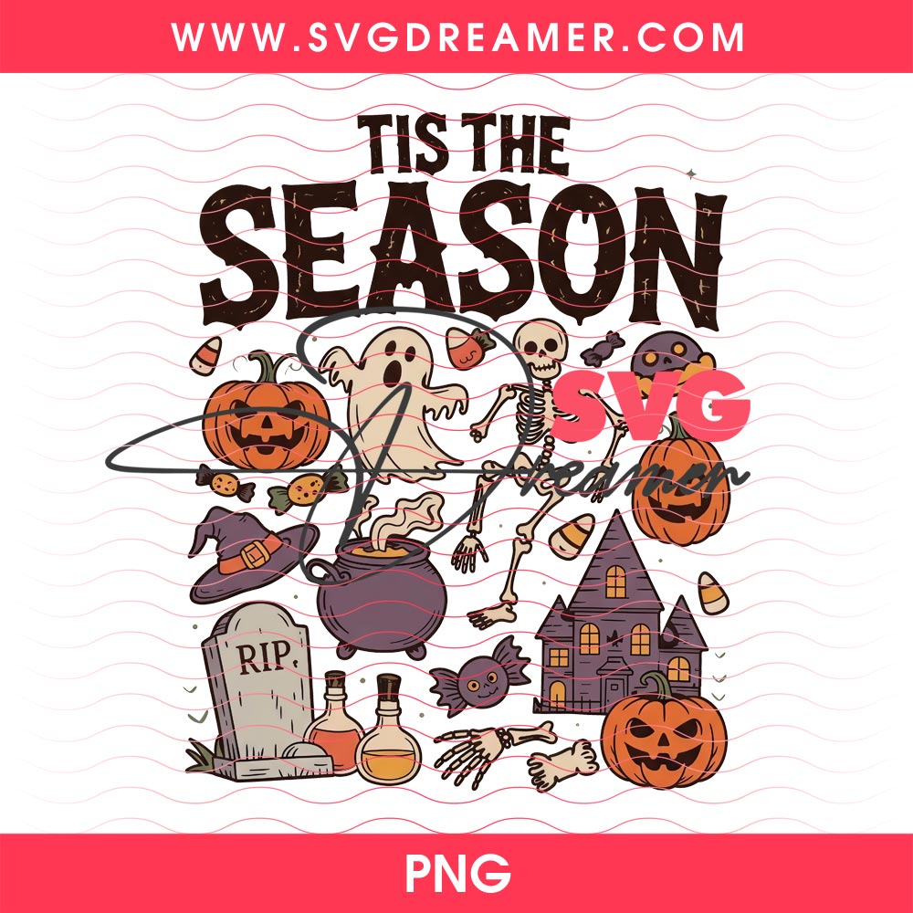 Vintage Halloween Tis The Season Shirt Design PNG, Spooky Skeleton And Pumpkin Graphic PNG 4 Vintage Halloween Tis The Season Shirt Design PNG, Spooky Skeleton And Pumpkin Graphic PNG