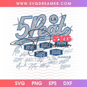 5 Peat LA Dodgers SVG PNG, Los Angeles Dodgers NL West Champions 2026 SVG PNG Files