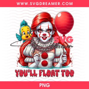 Ariel Mermaid x Pennywise PNG, Halloween Horror Disney Princess PNG