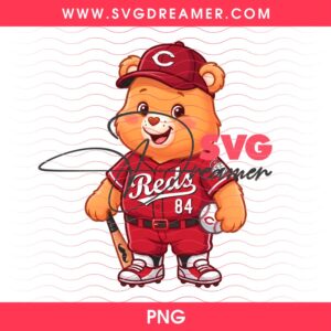 Care Bear Cincinnati Reds Baseball PNG, MLB Reds Team Cartoon Care Bears Player PNG