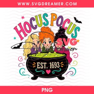 Cartoon Hocus Pocus Witches PNG File, Cute Sanderson Sisters Halloween 2026 PNG