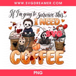 Chibi Horror Friends Autumn Coffee PNG, Horror Killers Pumpkin Coffee PNG, Halloween Coffee PNG