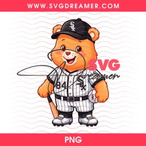 Chicago White Sox Baseball Care Bear PNG, Cartoon MLB Chicago Baseball PNG Design