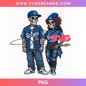 Couple Chicano Skeleton LA Dodgers PNG, Los Angeles Dodgers Fan PNG Design 2