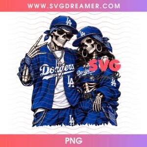 Couple Chicano Skeleton LA Dodgers PNG, Los Angeles Dodgers Fan PNG Design