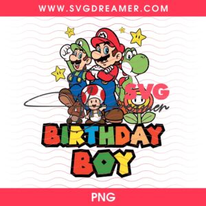 Custom Order Super Mario Birthday Boy PNG