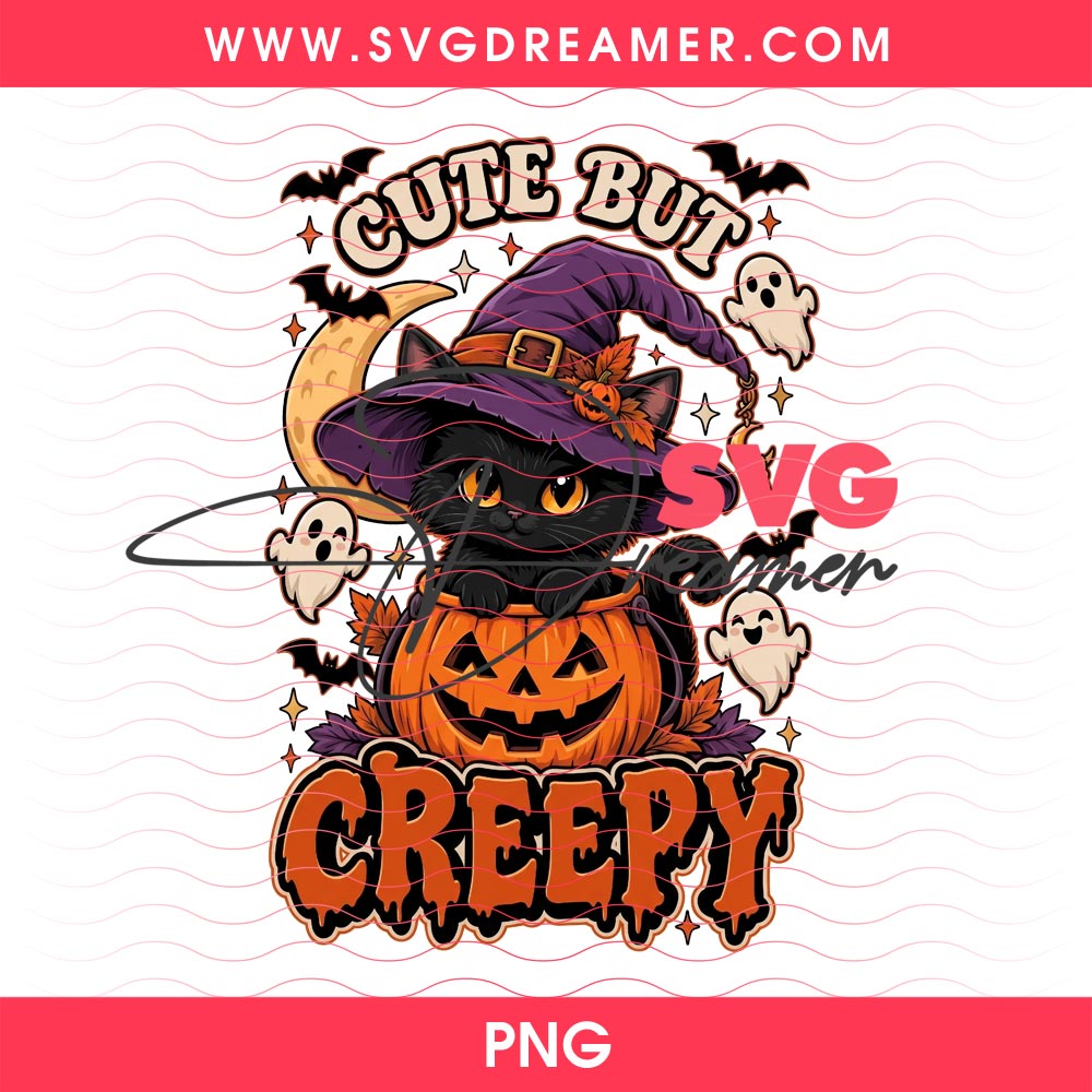 Cute But Creepy Halloween Shirt Design PNG, Spooky Black Cat Clipart PNG, Witch Pumpkin Sublimation Design 1 Cute But Creepy Halloween Shirt Design PNG, Spooky Black Cat Clipart PNG, Witch Pumpkin Sublimation Design