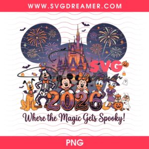 Disney Mouse Friends 2026 Halloween PNG, Where The Magic Gets Spooky PNG, Mickey Minnie Friends Halloween PNG