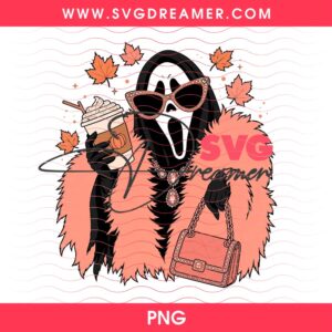 Fall Fashion Ghostface PNG, Sassy Scream Queen PNG, Chic Ghostface And Pumpkin Spice PNG